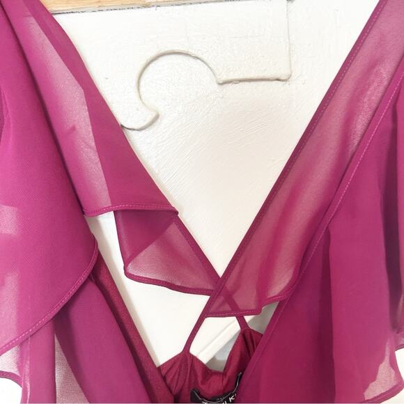 YUMI KIM Burgundy Full Bloom Maxi Dress V-Neckline Ruffle Sleeveless Size S - Picture 5 of 12